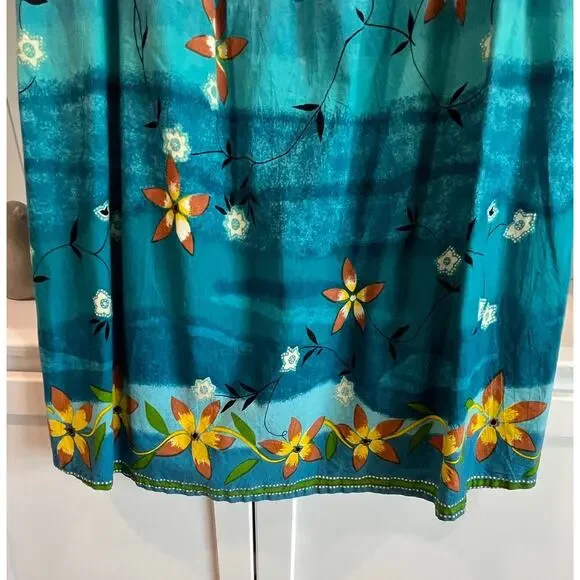 Vintage Boho Floral Caftan Dress Multicolor Cotton Short Sleeve XL w/Pockets - Picture 4 of 11